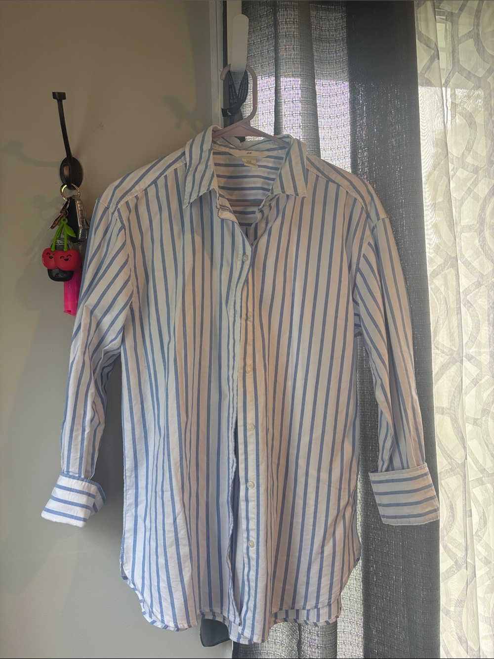 Blue and White Striped Button-Up Shirt